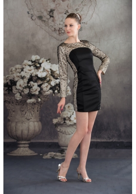 Black and Champagne Long Sleeves Scoop Sequined Prom Dress