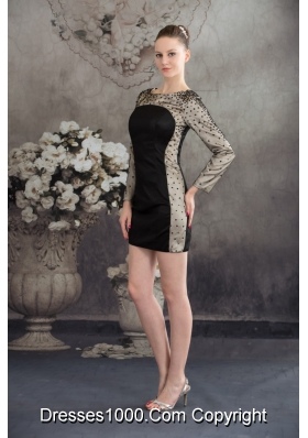 Black and Champagne Long Sleeves Scoop Sequined Prom Dress