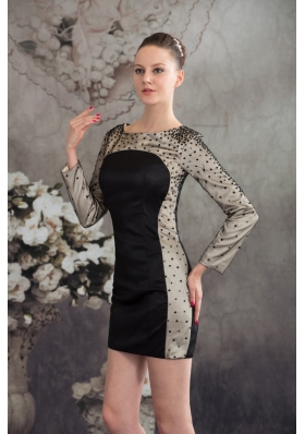 Black and Champagne Long Sleeves Scoop Sequined Prom Dress