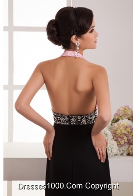 Brush Train Halter Top Pink and Black Prom Dress with the Back Out