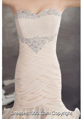 Champagne High Slit Prom Holiday Dress with Beading and Ruffled Layers