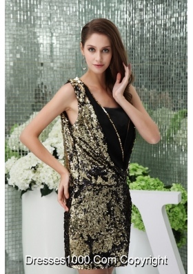 Column Sequin Black Prom Dress with Square Neckline Mini-length