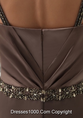 Column Straps Brown Outfit for Prom with Beading and Ruches