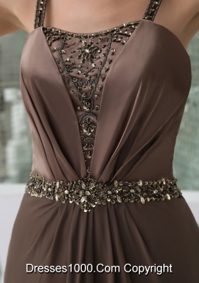 Column Straps Brown Outfit for Prom with Beading and Ruches