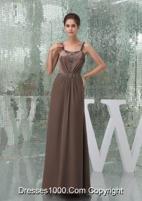 Column Straps Brown Outfit for Prom with Beading and Ruches