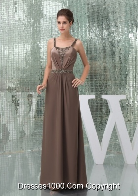 Column Straps Brown Outfit for Prom with Beading and Ruches