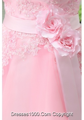 Cute Organza A-line Strapless Ruffle-layers Prom Dress in Baby Pink