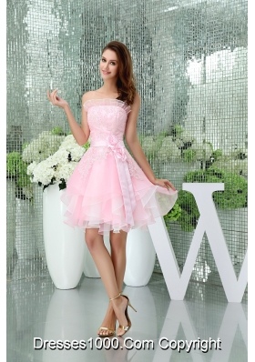 Cute Organza A-line Strapless Ruffle-layers Prom Dress in Baby Pink