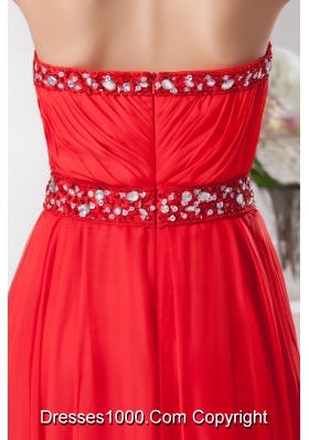 Empire Ankle-length Sweetheart Beaded Ruched Prom Dress in Red