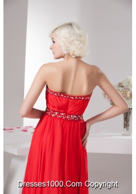 Empire Ankle-length Sweetheart Beaded Ruched Prom Dress in Red