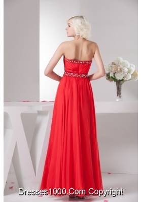 Empire Ankle-length Sweetheart Beaded Ruched Prom Dress in Red