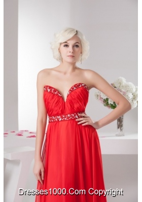 Empire Ankle-length Sweetheart Beaded Ruched Prom Dress in Red