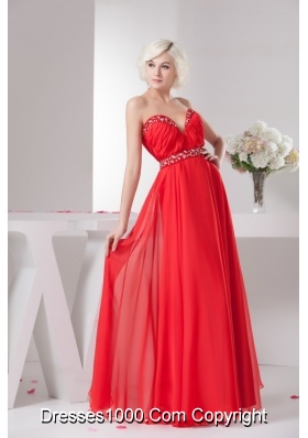 Empire Ankle-length Sweetheart Beaded Ruched Prom Dress in Red