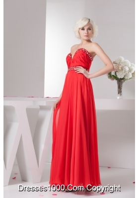 Empire Ankle-length Sweetheart Beaded Ruched Prom Dress in Red