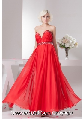 Empire Ankle-length Sweetheart Beaded Ruched Prom Dress in Red