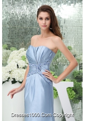 Light Blue Mermaid Beaded and Ruched Ankle-length Prom Outfit