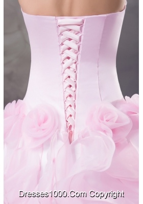 Light Pink Halter Top Ruffles Hand Made Flowers Prom Dress