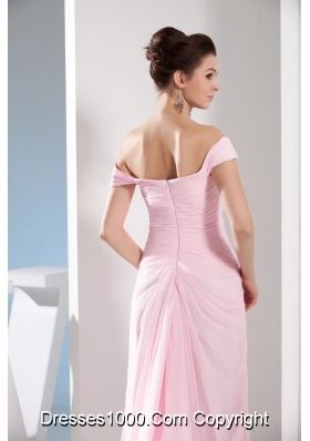 Light Pink Off The Shoulder Ruching and Beading Prom Dresses 2013