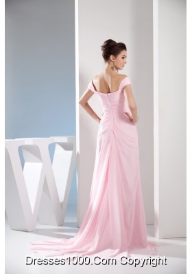 Light Pink Off The Shoulder Ruching and Beading Prom Dresses 2013