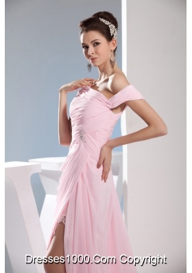 Light Pink Off The Shoulder Ruching and Beading Prom Dresses 2013