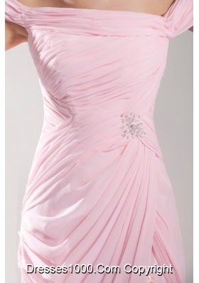 Light Pink Off The Shoulder Ruching and Beading Prom Dresses 2013