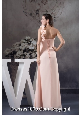 Light Pink One Shoulder Floor-length Prom Dress with Handmade Flower