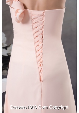 Light Pink One Shoulder Floor-length Prom Dress with Handmade Flower