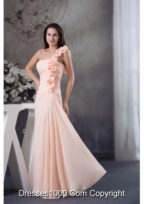 Light Pink One Shoulder Floor-length Prom Dress with Handmade Flower