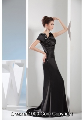 Mermaid Black Beaded Prom Dress with Asymmetrical Neck