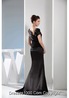 Mermaid Black Beaded Prom Dress with Asymmetrical Neck