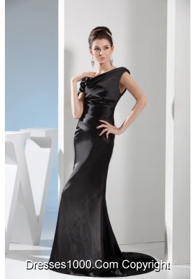 Mermaid Black Beaded Prom Dress with Asymmetrical Neck