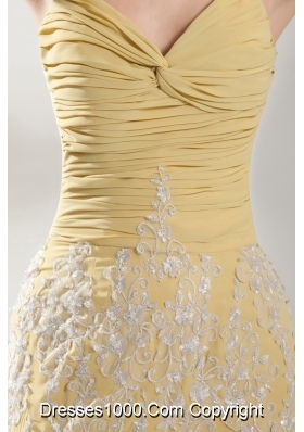 Mermaid Halter Gold Prom Dress with Appliques and Ruching