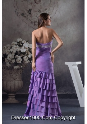 Mermaid Medium Purple Prom Gown with Beading and Ruching Layers