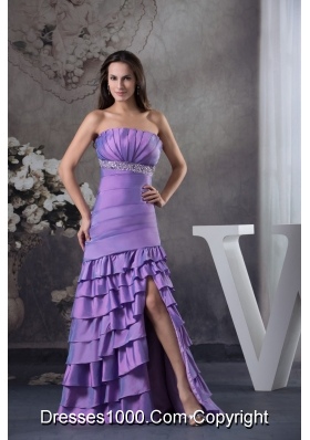 Mermaid Medium Purple Prom Gown with Beading and Ruching Layers