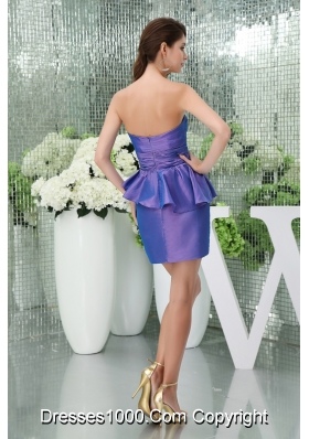 Mini-length Strapless Purple Prom Dress with Big Handmade Flower