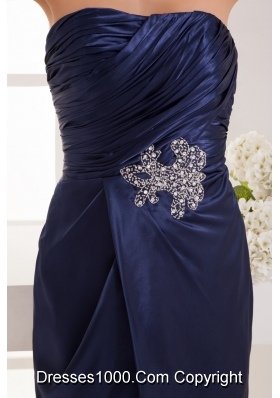 Navy Blue Strapless Mini-length Ruched Beaded Prom Dress   Sheath