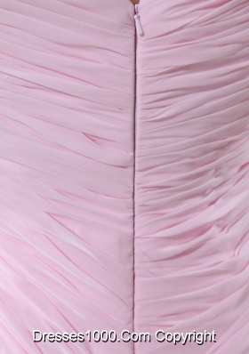 Off-the-shoulder Slitted Chiffon Prom Dress for Girls in Baby Pink