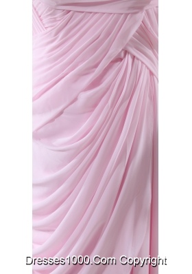 Off-the-shoulder Slitted Chiffon Prom Dress for Girls in Baby Pink