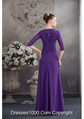 Purple Half Sleeves Square Prom Dress with Ruffles and Beadings