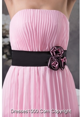 Ruching Prom Gown with Handmade Flower Decorated Black Sash