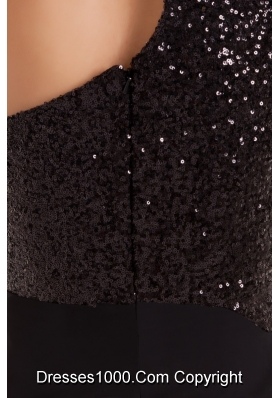 Sexy Black Mini Prom Dress with Asymmetrical Neckline Sequin Satin