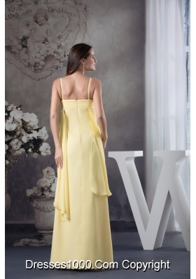 Sexy Spaghetti Straps Light Yellow Prom Gown with Handmade Flower