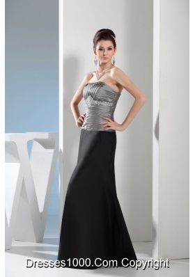 Silver and Black Column Sweetheart Ruched Beaded Prom Dress