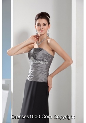 Silver and Black Column Sweetheart Ruched Beaded Prom Dress