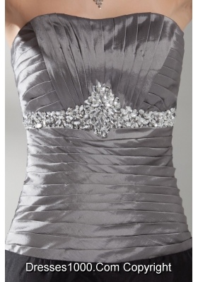 Silver and Black Column Sweetheart Ruched Beaded Prom Dress