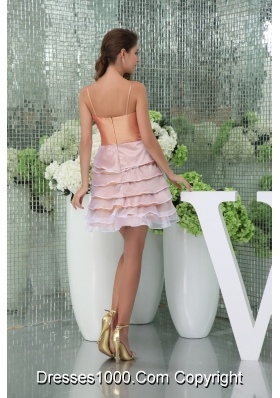 Spaghetti Straps Ruffle-layers Peach Colored Mini Prom Dress