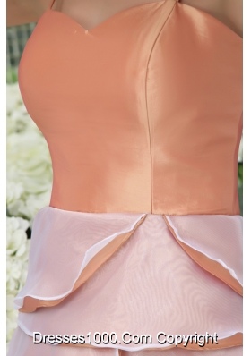 Spaghetti Straps Ruffle-layers Peach Colored Mini Prom Dress