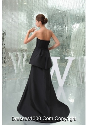 Strapless Black Brush Ruched Outfit for Prom with Peplum