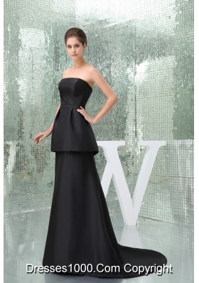 Strapless Black Brush Ruched Outfit for Prom with Peplum