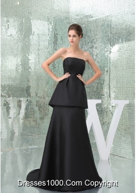 Strapless Black Brush Ruched Outfit for Prom with Peplum